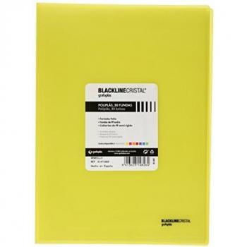 Grafoplás 1471860. Carpeta de 30 fundas, tamaño folio, tapas Polipropileno, color amarillo. Poliplás Blackline Cristal