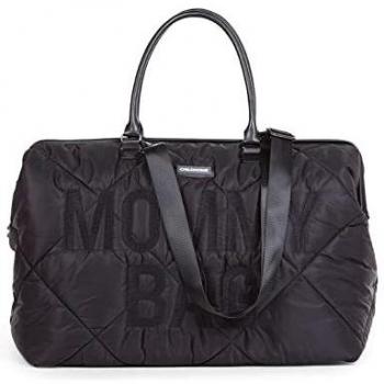 Childhome Quilted Black Mommy Bag - Diaper Bag with Adjustable Strap, Insulated Pocket, and Large Capacity