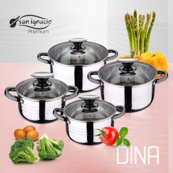 San Ignacio Premium Dina - Bateria de cocina de 4 piezas, acero inoxidable, 1.9L-2.7L-3.5L-5.1L, apta para todo tipo de cocinas incluido inducción, Gris