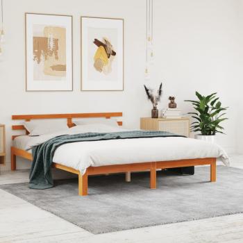 Cama sin colchón Cera marrón 160x200 cm en madera de pino con cabecero