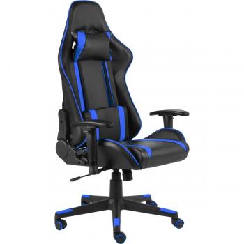 Silla de diseño ergonómico para gaming giratoria en PVC azul