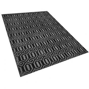 Alfombra de Viscosa Gris Oscuro 160 x 230 cm Patrón Geométrico Tejida a Mano Flatweave Adatepe