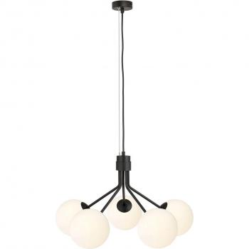 Lámpara colgante Nova de EMIBIG LIGHTING, negro/opalino, 5 luces, metal y cristal negro, dimensiones h: 100 x l: 57 cm