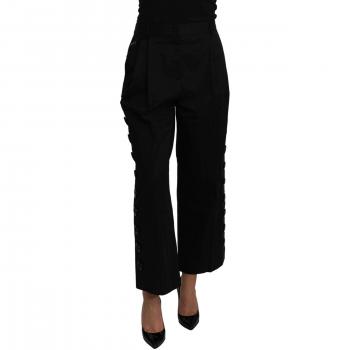Dolce & Gabbana Black High Waist Cropped Cotton Stretch Pants - IT40|S, Female, Size: XS, with Logo Details