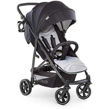 Hauck Rapid 4S silla de paseo hasta 25 kg con respaldo reclinable desde nacimiento, capota extra grande, manillar ajustable en altura, plegable con una mano, portavasos, negro gris