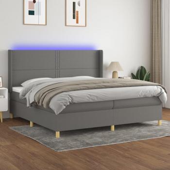 Colchón de cama suave y cama box spring con luces LED, tela gris oscuro claro, 200x200 cm