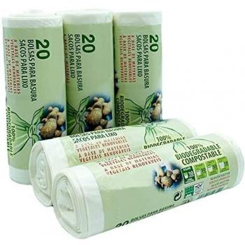 WellHome Biodegradable 100 bolsas de basura biodegradabale y compostable, 10L capacidad cada una, Materias vegetales renovables, 45x48 / 10 Litros