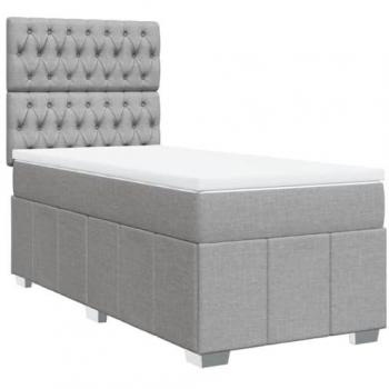 Cama box spring con colchón de muelles en tela gris claro 90x190 cm