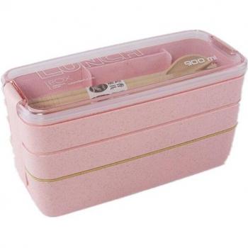 Caja de Almuerzo Bento 3 Capas Coloridas de Paja de Trigo para Microondas