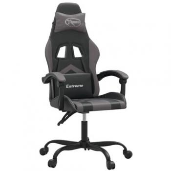 Silla gaming giratoria cuero sintético negro y gris con reposabrazos, inclinación alta ajustable y ruedas para oficina y sala de estar