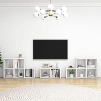 Juego de muebles de salón 8 piezas madera de ingeniería y aglomerado blanco para TV, incluye mueble TV, mesa de TV y mueble tele