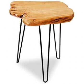 Mesa de café industrial en madera de cedro y hierro forjado con bordes