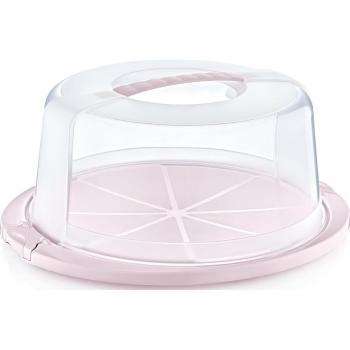 Contenedor Redondo para Tartas Keeeper - Rosa Nórdico - Tapa Desmontable y Cierre Ergonomico - Apto para Lavavajillas