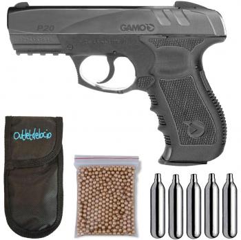 Pack Pistola perdigon Gamo GP-20 Combat. Calibre 4,5mm + Funda Portabombonas + balines + Bombonas co2
