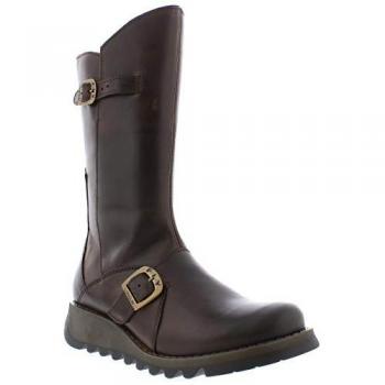 FLY LONDON Mes II Dark Brown Leather Low Wedge Calf Boots, Size: 38, Co - female, Women's Fly London Women's MES2913 Rug Dark Brown Boot - Size: 5, Fly London 'Mes 2' W