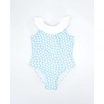 Bañador de bebé niña azul con estampado de estrellas y detalle de volante
