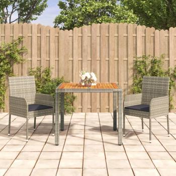vidaXL 3-Piece Grey Poly Rattan Garden Dining Set with Cushions