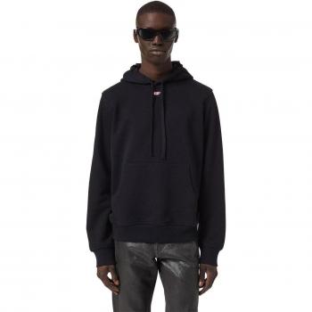 Diesel Men's Black Cotton Hooded Sweatshirt with Ribbed Details Size M