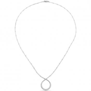 Gargantilla de Oro Blanco para Mujer con Eslabones Rectangulares, Colgante de Circonitas Calado, 18k, 44cm, 17.15gr