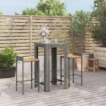 vidaXL 3 Piece Garden Bar Set Grey Poly Rattan & Solid Wood Acacia