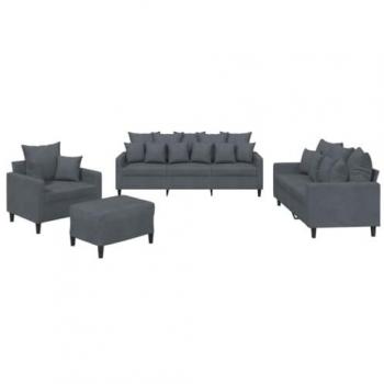 Conjunto de sofá de 4 piezas con almohadas de terciopelo gris oscuro