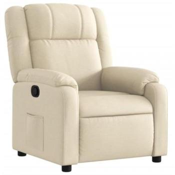 Sillón reclinable de tela crema con respaldo y reposabrazos, asiento ajustable ideal para descanso y uso en TV, diseño cómodo para ancianos