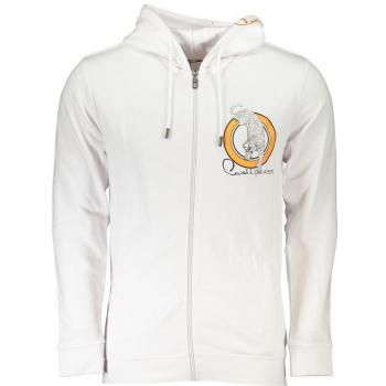 Cavalli Class White Cotton Hooded Zip Sweatshirt for Men - Size M