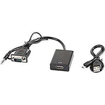 Adaptador de Conexión VGA Macho a HDMI Hembra con Audio Incorporado, Modelo Lanberg AD-0021-BK, Resolución Máxima 1920x1080, Longitud del Cable 20cm