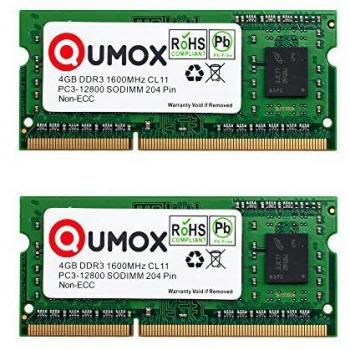 QUMOX RAM 8GB (2 x 4GB) Memoria SO-DIMM DDR3 PC3 1600 4 GB PC3-12800 204pin CL11 para Ordenador portátil