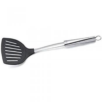 Espátula Grande de Acero Inoxidable y Nylon Antiadherente con Gancio y Mango Ergonómico, 34 cm