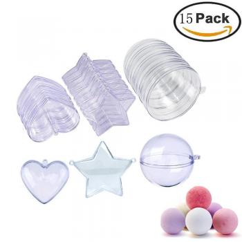 Twshiny Molde de Bomba de Baño de Plástico Transparente para Manualidades Bola de Adorno de Navidad, 3 Tamaños, 15 Set