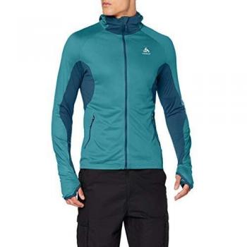 Odlo Hoody Midlayer Full Zip Blaze - Sudadera con Capucha para Hombre, Primavera/Verano, Hombre, Color Poseidon - Blue Jewel - Stripes, tamaño Medium