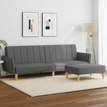 Sofá cama de 2 plazas con tela de reposapiés y taburete en gris oscuro