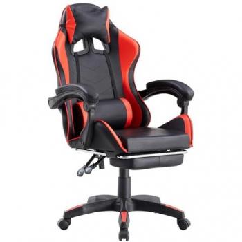 Silla Gaming Reclinable con Poggiapiedi y Soporte Lumbar - Rojo y Negro