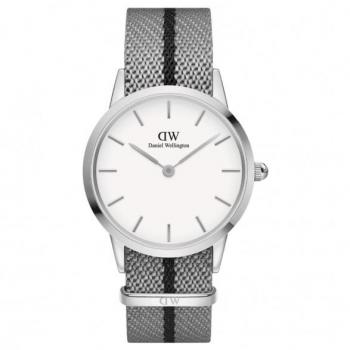 Reloj Daniel Wellington Iconic 36 mm con Correa NATO Gris/Negro y Caja Plateada