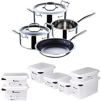 Masterpro Bergner Foodies Set 8 Piezas Herméticas + Batería de Cocina Triply