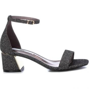 Sandalias negras con estampado animal y tacón de 6cm, certificadas veganas.