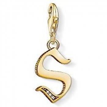 Colgante Charm Letra S de Plata 925 Baño de Oro 18K con Zircónias Thomas Sabo
