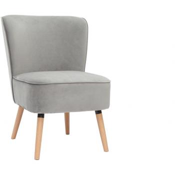 Sillón de terciopelo gris claro y madera clara KAHLO