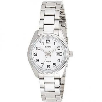 Casio 10-Easy - 1302D 7B-Classic-Women's Quartz Analogue Watch-White Face-Grey Steel Bracelet