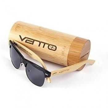 Vento Eyewear® modelo Sirocco BlackTwice - Gafas de sol de madera de bambú, diseñadas en Italia con certificados CE y protección UV400, Marco negro lentes negro
