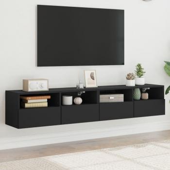 Mueble de pared para TV 2 piezas negro 80x30x30 cm madera multicapa y madera de ingeniería