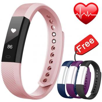AMIUVEI Pulsera Actividad, Pulsera de Actividad Inteligente con Monitor de Ritmo Cardíaco y Sueño,Pulsera Podómetro, Impermeable 67, Reloj Inteligente con 3 Pieces Correas Recambios para Mujer Hombre