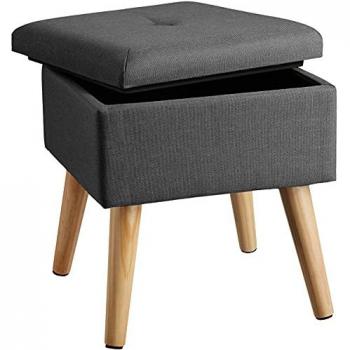 Taburete acolchado de almacenamiento 300 kg Elva efecto lino - elegante taburete tapizado, estructura robusta y estable, versátil y fácil de combinar