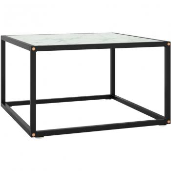 Mesa de centro negra con vidrio de mármol blanco 60x60x35 cm