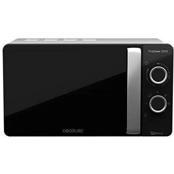 Cecotec Microondas de 20 Litros ProClean 3050. 700 W de Potencia, Revestimiento Ready2Clean, 6 Niveles Funcionamiento, Temporizador 30 min, Modo Descongelar, Color Negro y Plata
