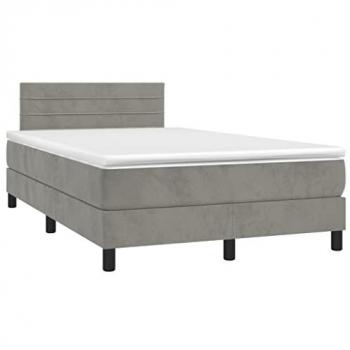 Cama box spring con colchón terciopelo gris claro 120x190 cm
