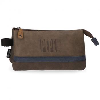 Pepe Jeans Max - Estuche con Tres Compartimentos, 22 cm, Marrón