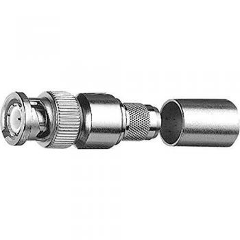 Conector BNC recto 75 Ω profesional con crimpado y acabado en oro, Telegärtner