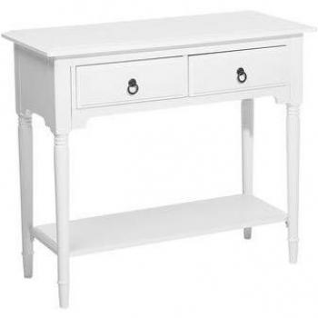 Mesa consola blanca retro Lowell con 2 cajones, dimensiones 79 cm x 38 cm